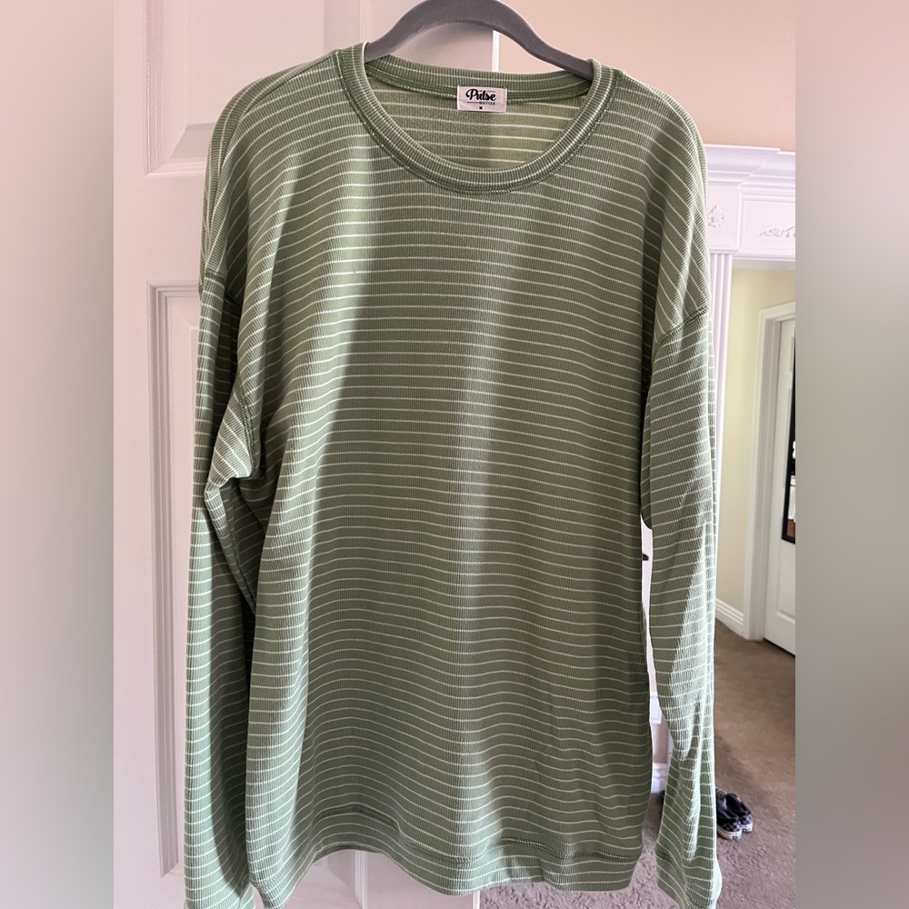 Pulse Green and White Striped Top super stretchy NWOT